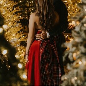 The Children's Place Red Strapless Dress with Plaid Bow Back